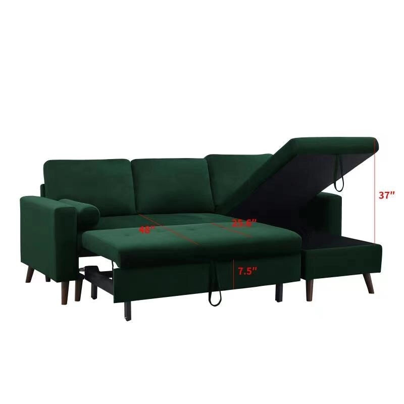 Green 88  Velvet Corner Sleeper Sectional Sofa with Pull-Out Bed