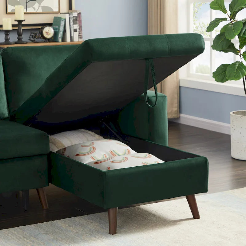 Green 88  Velvet Corner Sleeper Sectional Sofa with Pull-Out Bed