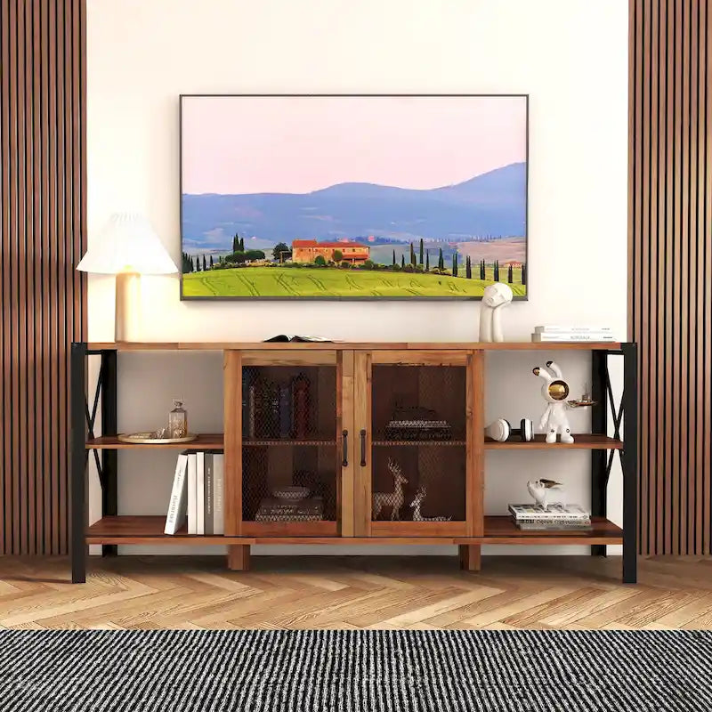 Walnut 70.87  Farmhouse TV Stand with Open Storage for 70  TVs