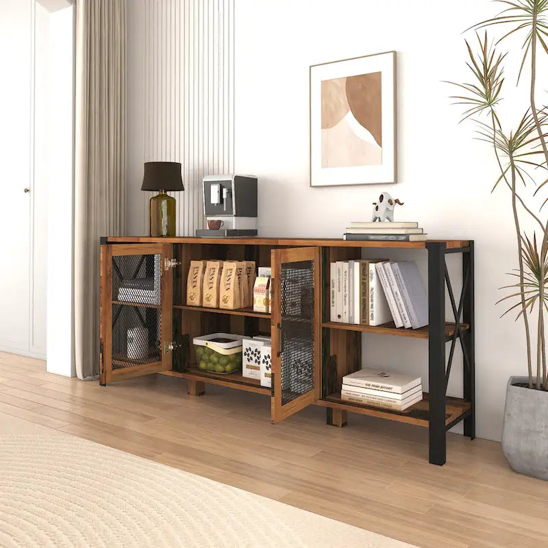Walnut 70.87  Farmhouse TV Stand with Open Storage for 70  TVs