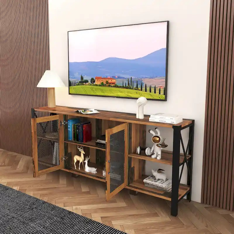 Walnut 70.87  Farmhouse TV Stand with Open Storage for 70  TVs