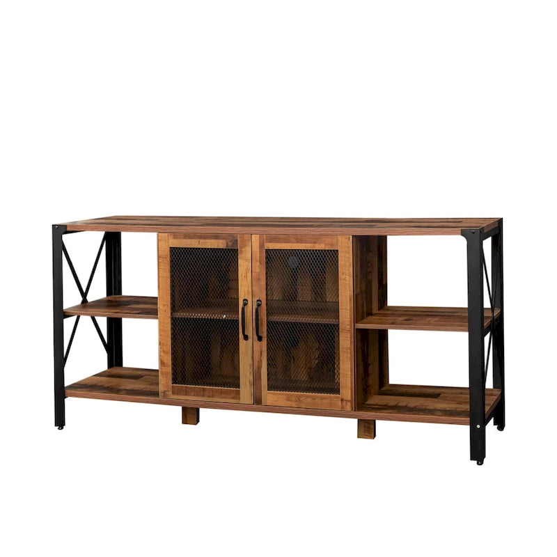 Walnut 70.87  Farmhouse TV Stand with Open Storage for 70  TVs