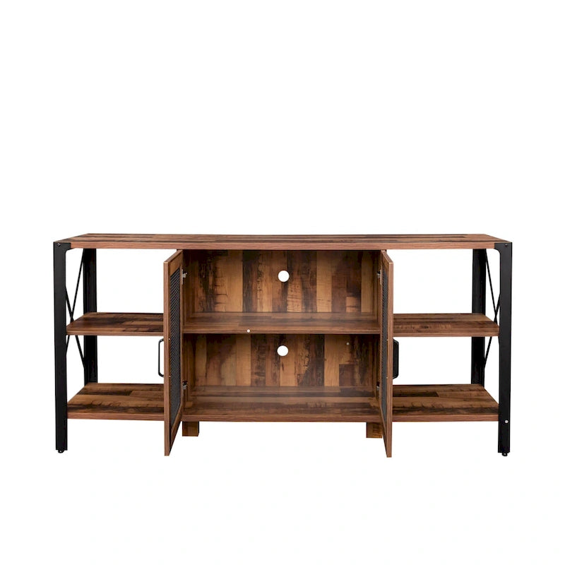 Walnut 70.87  Farmhouse TV Stand with Open Storage for 70  TVs