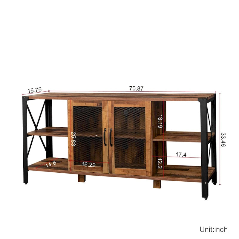 Walnut 70.87  Farmhouse TV Stand with Open Storage for 70  TVs