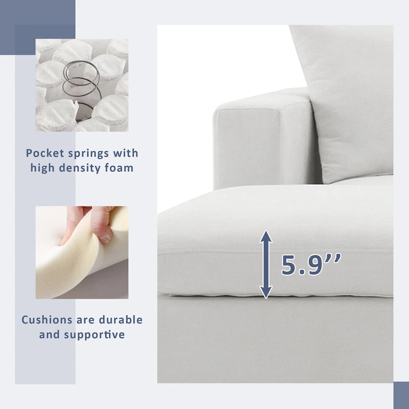 4-Seat Polyester L-Shaped Sectional Sofa with Convertible Ottoman