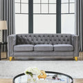 Gray 80.5  Velvet Tufted 3-Seater Sofa with Nailhead Decoration