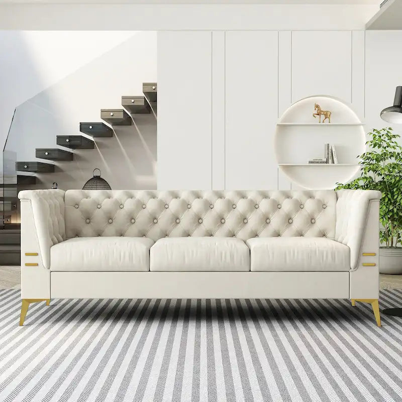 82.7  Velvet 3-Seater Sofa with Gold Metal Legs