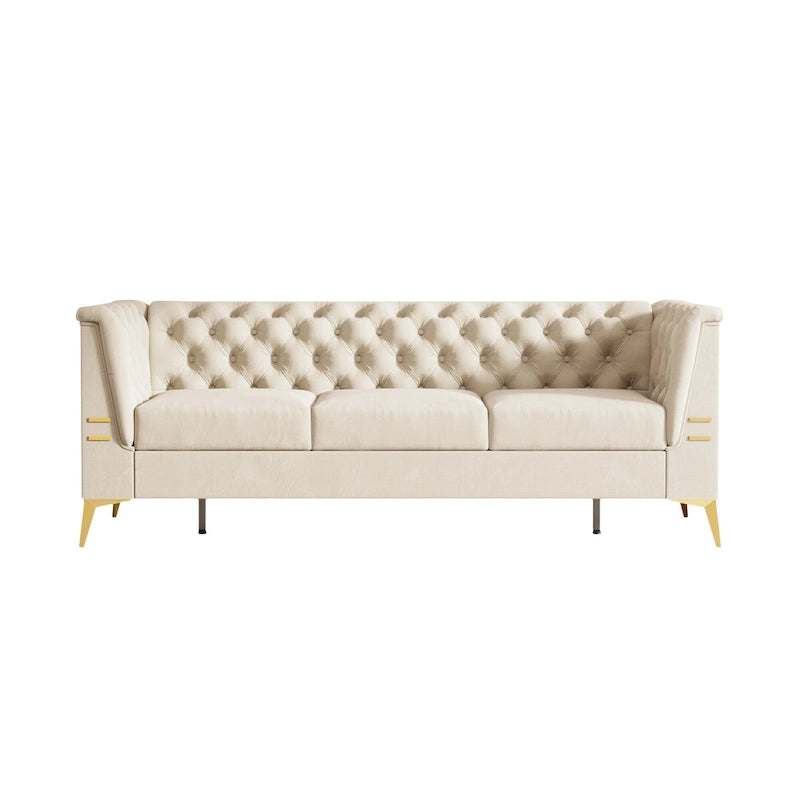 82.7  Velvet 3-Seater Sofa with Gold Metal Legs