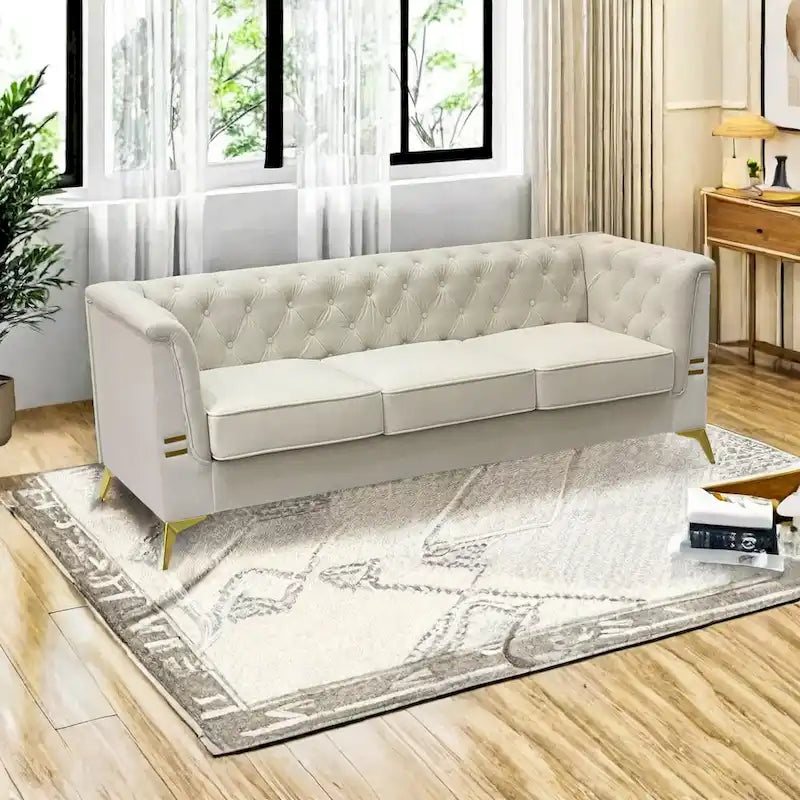 82.7  Velvet 3-Seater Sofa with Gold Metal Legs
