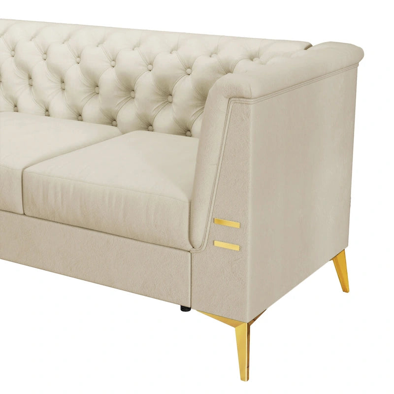 82.7  Velvet 3-Seater Sofa with Gold Metal Legs