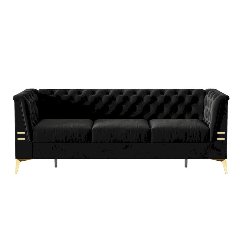 82.7  Velvet 3-Seater Sofa with Gold Metal Legs