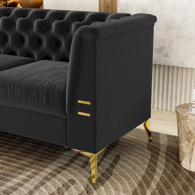 82.7  Velvet 3-Seater Sofa with Gold Metal Legs