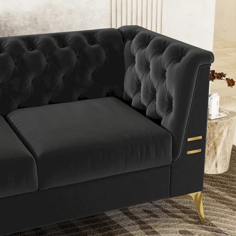 82.7  Velvet 3-Seater Sofa with Gold Metal Legs