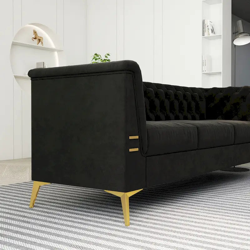 82.7  Velvet 3-Seater Sofa with Gold Metal Legs
