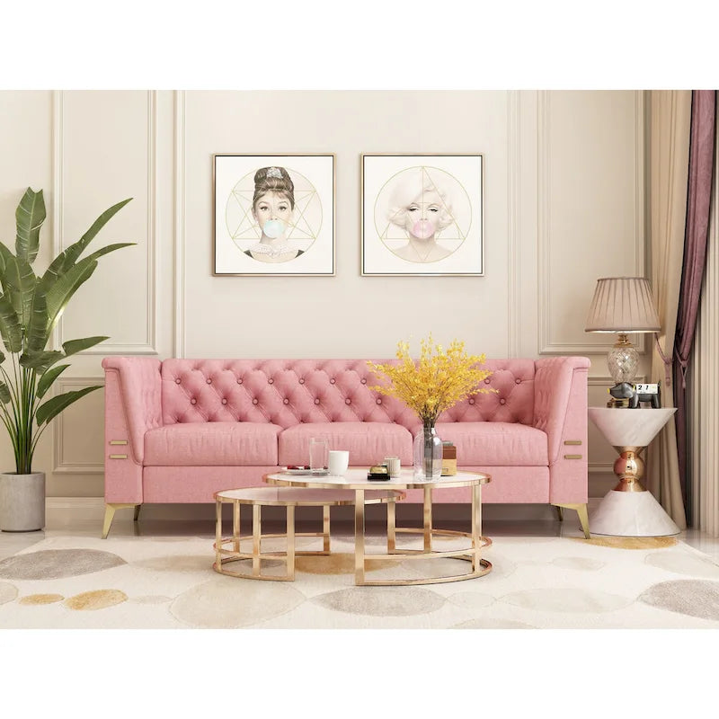 82.7  Velvet 3-Seater Sofa with Gold Metal Legs