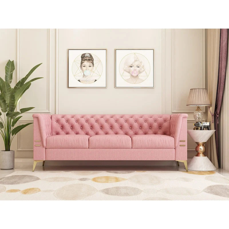82.7  Velvet 3-Seater Sofa with Gold Metal Legs