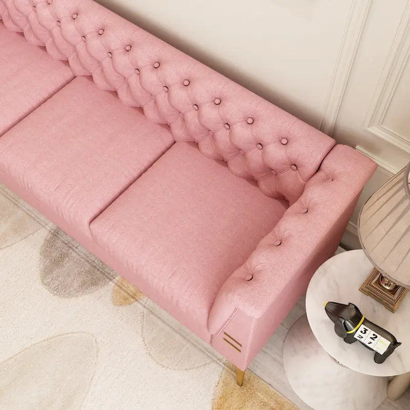 82.7  Velvet 3-Seater Sofa with Gold Metal Legs