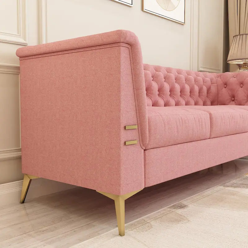 82.7  Velvet 3-Seater Sofa with Gold Metal Legs