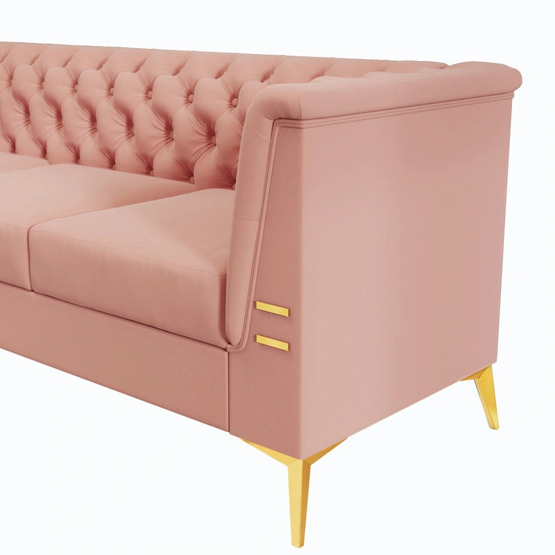 82.7  Velvet 3-Seater Sofa with Gold Metal Legs