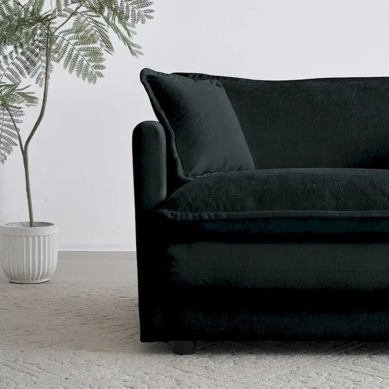 Black 2-Piece Chenille Sofa Set with Loveseat Sofa and Single Sofa