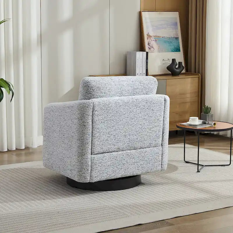 White+Black 31.5  Chenille Swivel Accent Chair with Solid Wood Frame