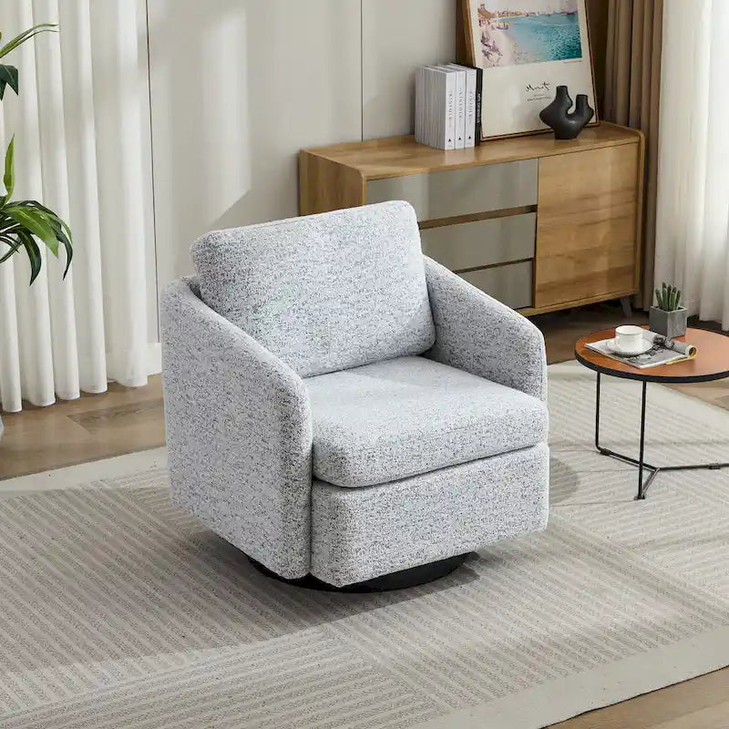 White+Black 31.5  Chenille Swivel Accent Chair with Solid Wood Frame