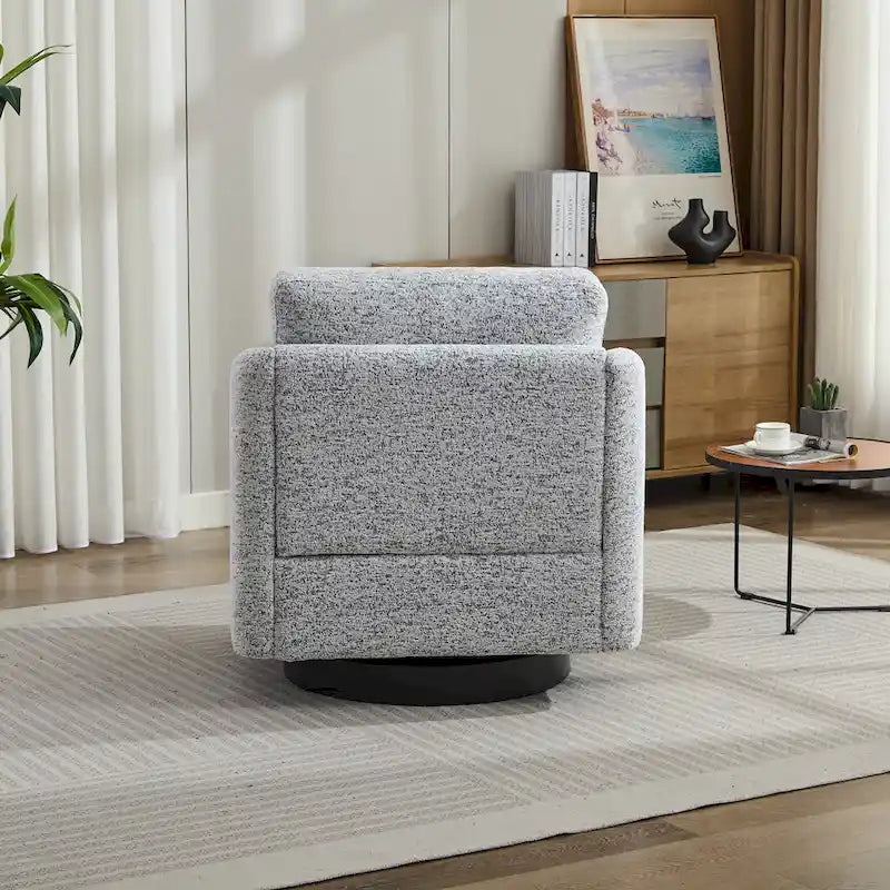 White+Black 31.5  Chenille Swivel Accent Chair with Solid Wood Frame