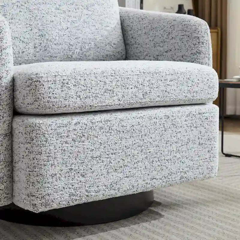 White+Black 31.5  Chenille Swivel Accent Chair with Solid Wood Frame