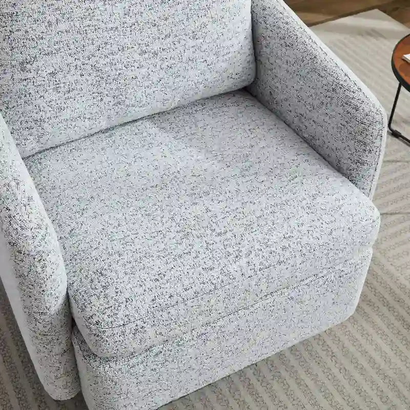 White+Black 31.5  Chenille Swivel Accent Chair with Solid Wood Frame