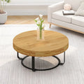Modern Wood Round Coffee Table with Metal Legs