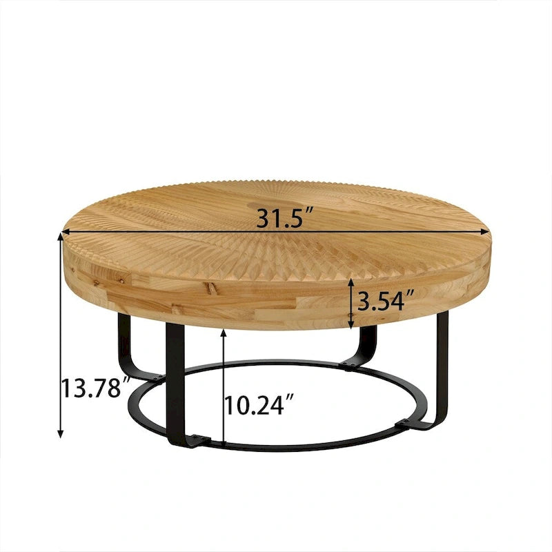 Modern Wood Round Coffee Table with Metal Legs