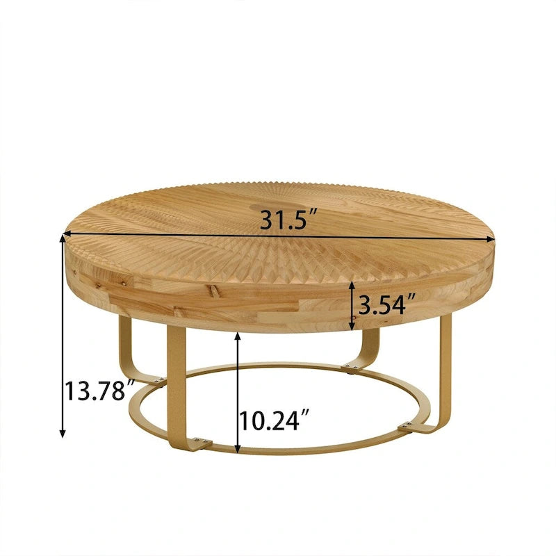 Modern Wood Round Coffee Table with Metal Legs