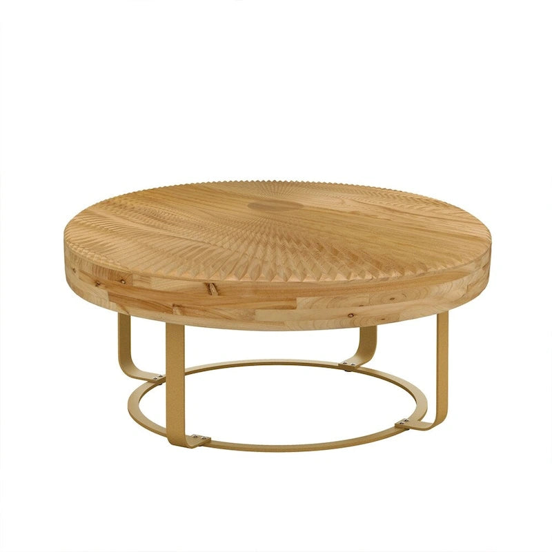 Modern Wood Round Coffee Table with Metal Legs