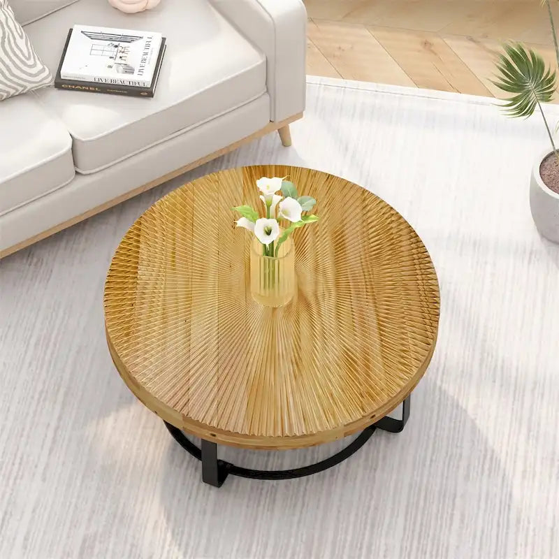 Modern Wood Round Coffee Table with Metal Legs