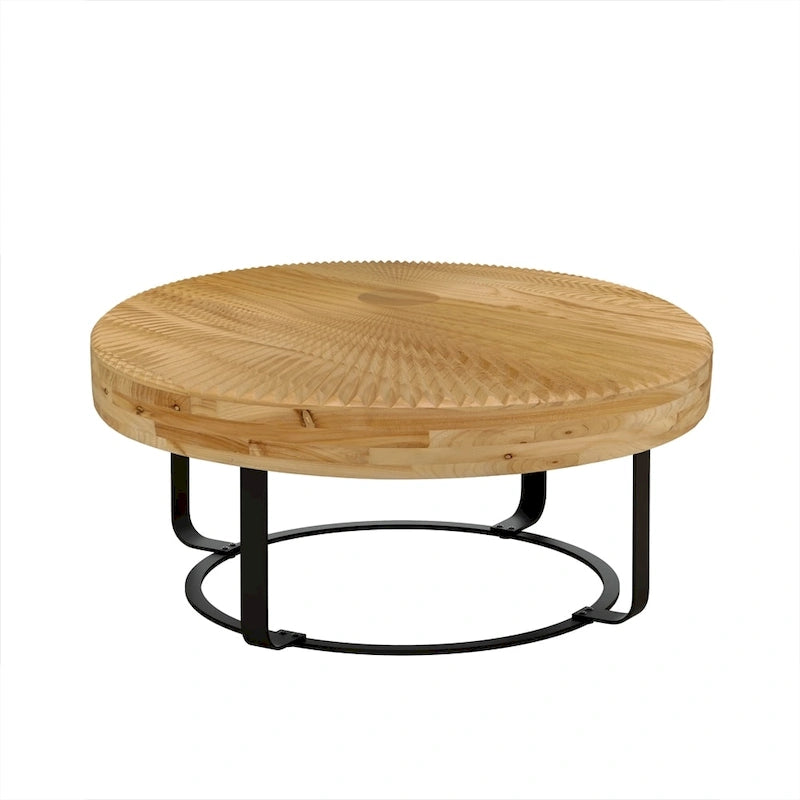 Modern Wood Round Coffee Table with Metal Legs