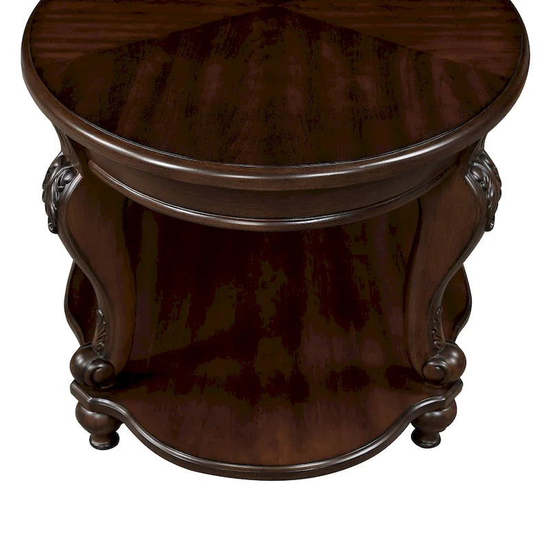 22 Table d'appoint ronde rétro, Table d'appoint de canapé en bois massif avec étagère, Table d'angle de salon facile à assembler