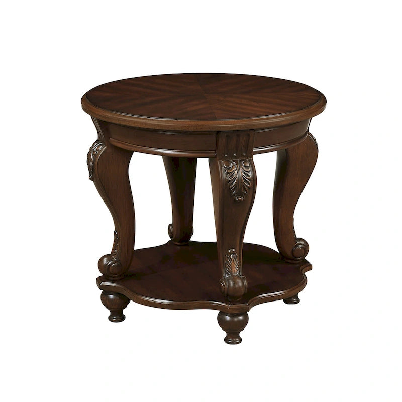 22 Table d'appoint ronde rétro, Table d'appoint de canapé en bois massif avec étagère, Table d'angle de salon facile à assembler