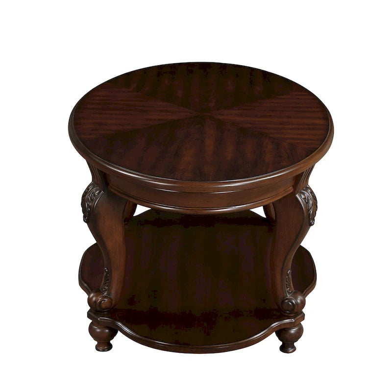 22 Table d'appoint ronde rétro, Table d'appoint de canapé en bois massif avec étagère, Table d'angle de salon facile à assembler