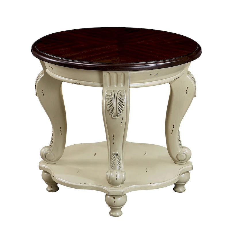 22 Table d'appoint ronde rétro, Table d'appoint de canapé en bois massif avec étagère, Table d'angle de salon facile à assembler