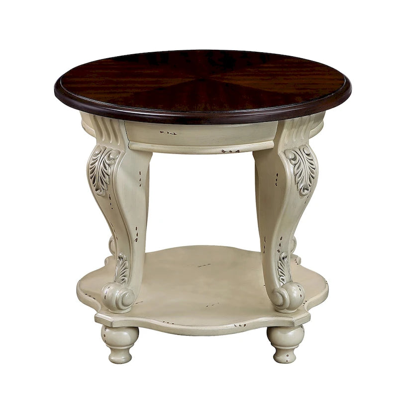 22 Table d'appoint ronde rétro, Table d'appoint de canapé en bois massif avec étagère, Table d'angle de salon facile à assembler