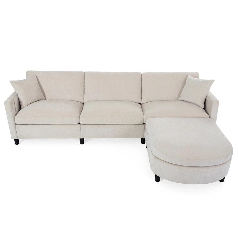 Beige 107.87  Spacious 4-Seater Sofa with Movable Ottoman