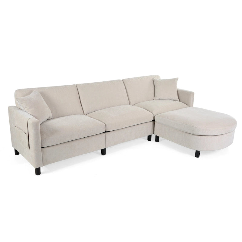 Beige 107.87  Spacious 4-Seater Sofa with Movable Ottoman