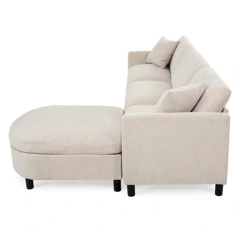 Beige 107.87  Spacious 4-Seater Sofa with Movable Ottoman