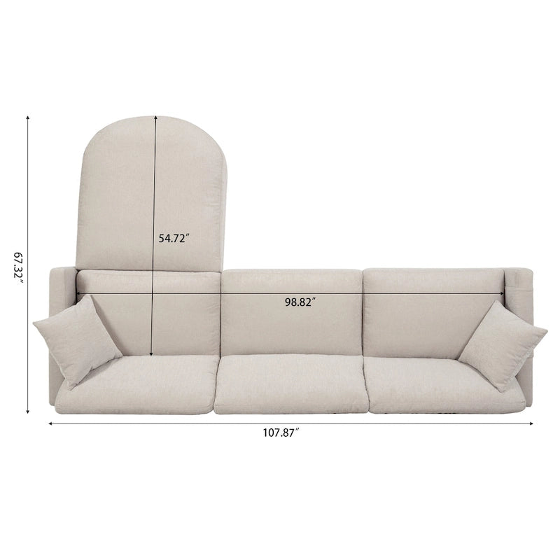 Beige 107.87  Spacious 4-Seater Sofa with Movable Ottoman