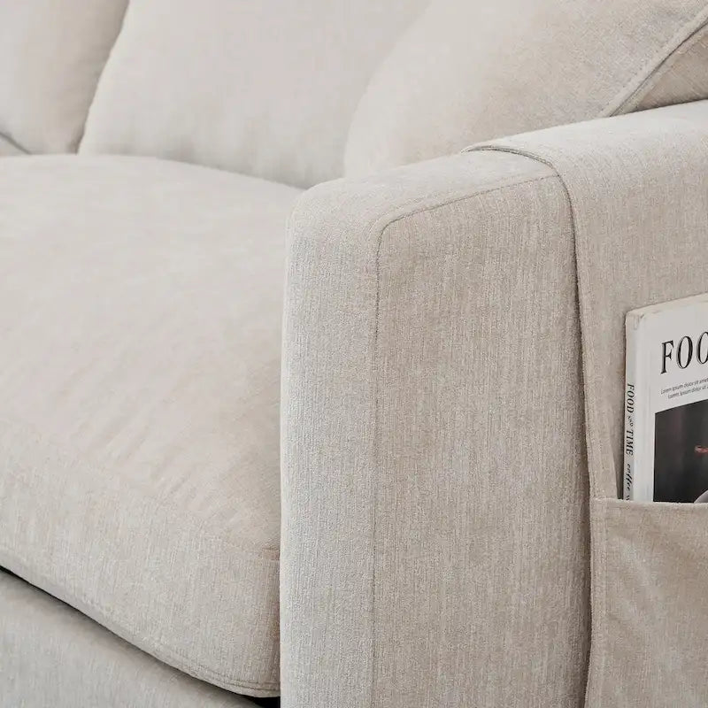 Beige 107.87  Spacious 4-Seater Sofa with Movable Ottoman