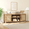 Rattan TV Stand for 75 Inch, Boho Entertainment Center with Storage and Doors