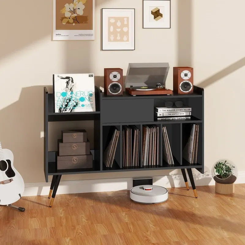 Record Player Stand with Vinyl Storage - 13.78 D x 47.24 W x 33.66 H