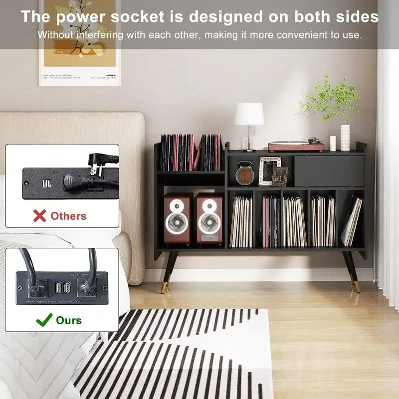 Record Player Stand with Vinyl Storage - 13.78 D x 47.24 W x 33.66 H