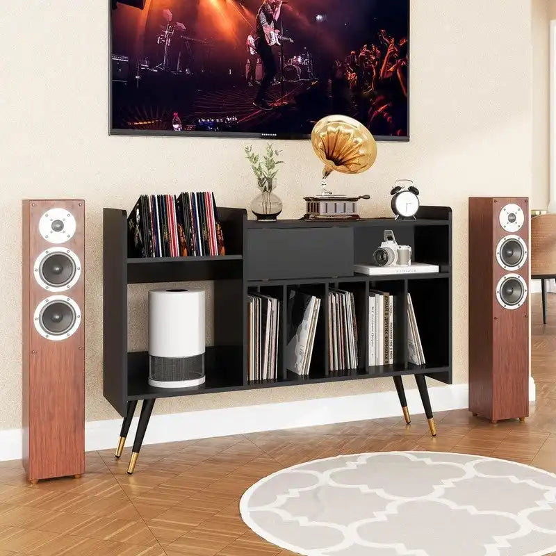 Record Player Stand with Vinyl Storage - 13.78 D x 47.24 W x 33.66 H