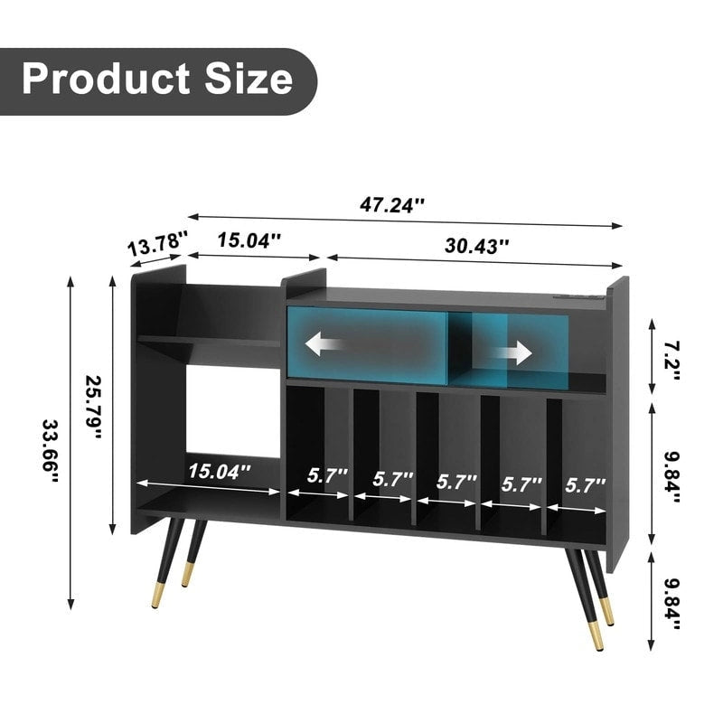 Record Player Stand with Vinyl Storage - 13.78 D x 47.24 W x 33.66 H